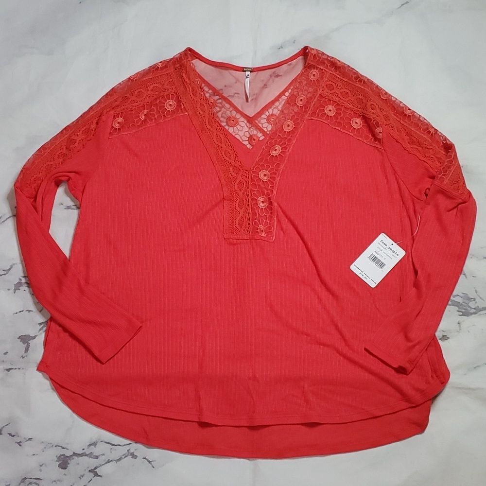 Free People Rose Crimson Lace Long sleeve Shirt